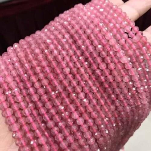 Natural Stone Beads Faceted Strawberry Crystal Strawberry Quartz Small Loose Beads 3 4 5mm For Bracelet Necklace Jewelry Making