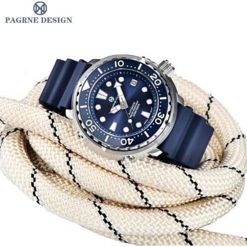 PAGRNE DESIGN Diver 300M Watch For Men Ceramic Ring Stainless Steel Mechanical Automatic Watch Sapphire Diving Men Sports Clock