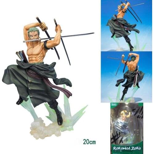 One Piece Roronoa Zoro Trick Three pole flow Action Figure PVC Cartoon Figurine Doll Collectible Model Christmas Toy gift 19cm