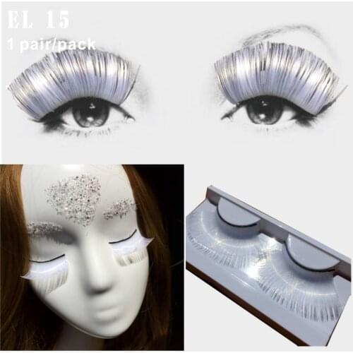 EL15 1 Pair/Set White Exaggerated Cosplay False Eyelashes Ice Queen Party Night Club Makeup Inspired