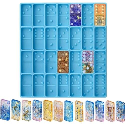 Silicone Resin Molds Domino, Domino Double Six Epoxy Resin Casting Game Mold, Epoxy Resin Molds for Dominoes, Domino Games（Blue