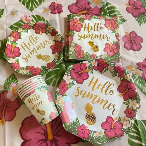 Omilut Summer Pineapple Bronzing Disposable Tableware Birthday Party Disposable Plates/Cups/Napkins For Kid Supplies Decor