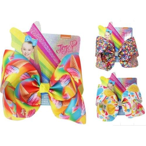 Sweet 8inch large hair bow ice cream rainbow print ribbon Bowknot with hair clip Headwrap for baby girls Hair Accessories