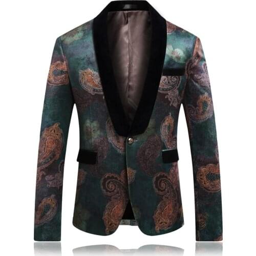 Fashion Men Long Sleeve One Button Blazer Jacket Plus Size 5XL 2019 Spring Slim Fit Print Suit Jackets Brand New Men Blazer