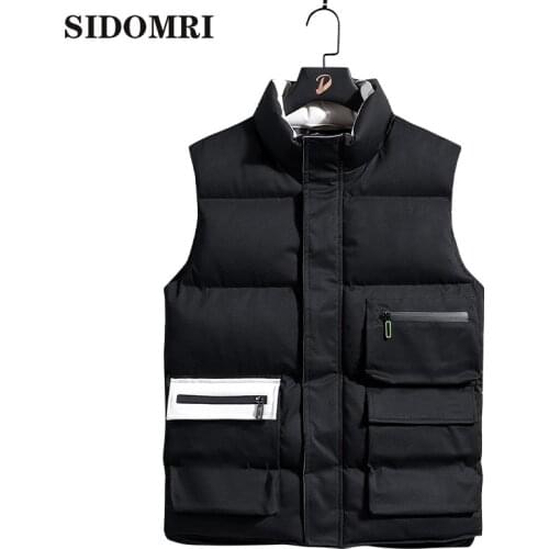 Men jacket Vest winter and Autumn solid sleeveless vest fashion trend pocket extra thick warm coat