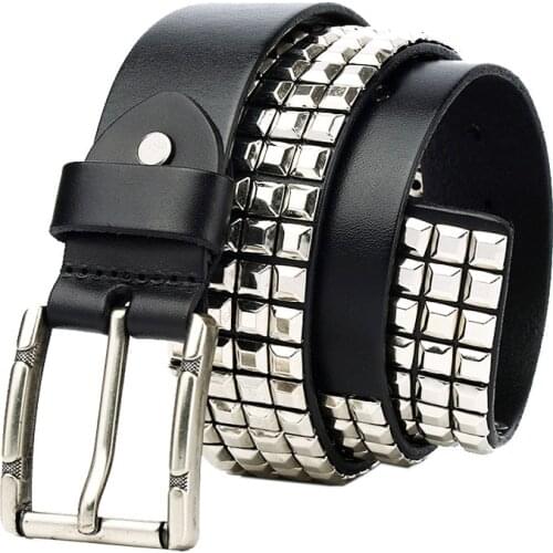 Men Belt Punk Rivet Jeans Belts For WOMEN NEW Metal Rivet Cowboy Belt Genuine Leather Cowskin