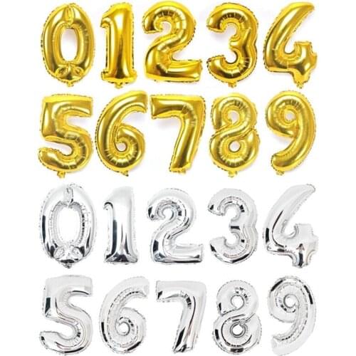 Quevinal 100pcs/lot 40 inch 0-9 gold/silver foil number balloons birthday wedding party decoration helium inflatable balloon