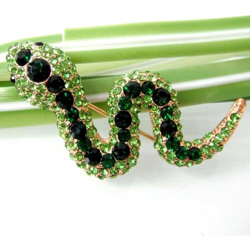 Navachi Snake Python Cobra Colorful Rhinestone Crystal Yellow GP Brooch Pin SMT7243