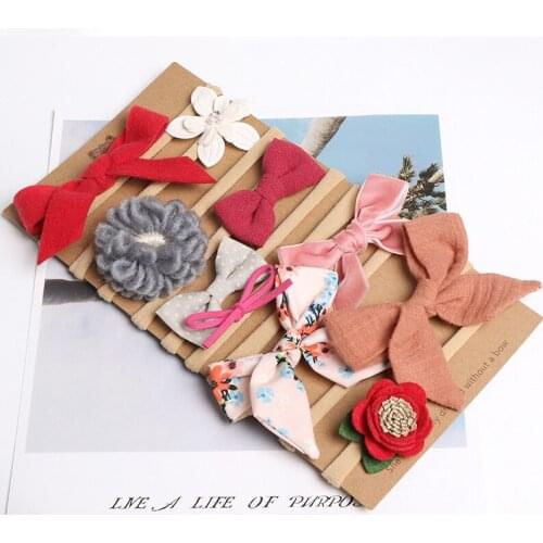 New Arrival 10pcs/set Hair Bow Headband Set Baby Girl Birthday Party Cute Hair Accessories Toddler Floral Nylon Headbands
