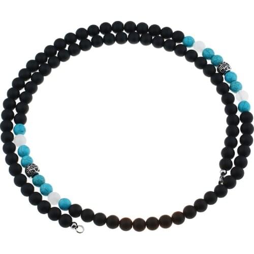 Stainless Steel Decorative Pattern Beads Necklace kallaite Natural Stone Beads Necklace Accessories 38 inch Long Chain