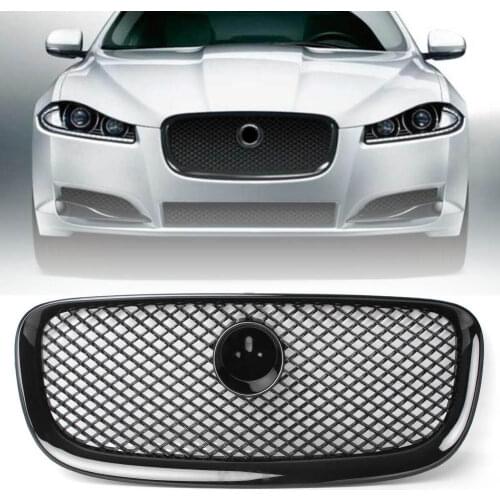 Car Front Grill Racing Upper Mesh Grille with emblem For Jaguar XF X250 XFR 2012 2013 2014 2015 Gloss Black ABS Plastic