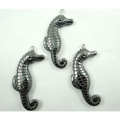 46*28MM Wholesale Titanium Hematite stone Seahorse pendant Jewelry Making charms Gem necklace 3pcs/lot A5