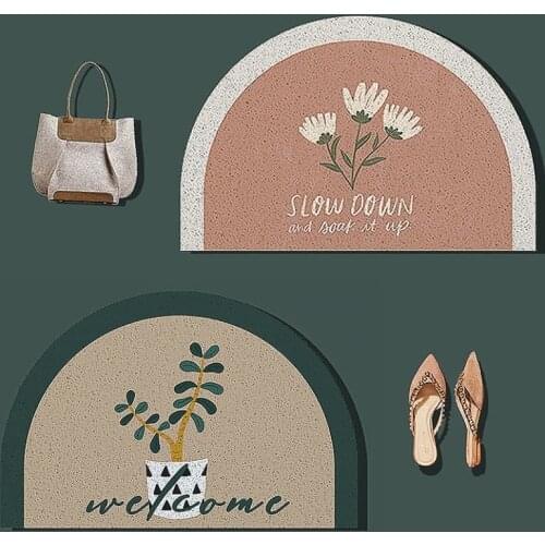 Half-round Door Mats Outdoor Antiwear PVC Waterproof Ant-Slip Bathroom Rugs and Carpets Plant Printed Hallway Entrance Doormat
