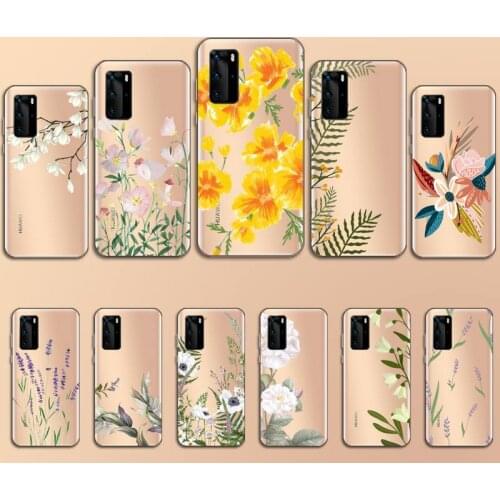 Beautiful flower art deisgn Phone Case Transparent for Huawei P 40 20 30 10 mate pro lite plus cover funda shell