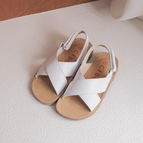 Sandals for Children Cross Band Boys Summer Shoes Beach Gladiator Girls Sandals Vintage Roman Shoes Soft Leather Kids Solid 2021