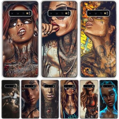 Sexy Sleeve Tattoo Girl Phone Case For Samsung Galaxy S10 S21 S20 FE Ultra Note 10 9 8 S9 S8 S7 Plus Lite Pro + J4 J6 Coque Capa