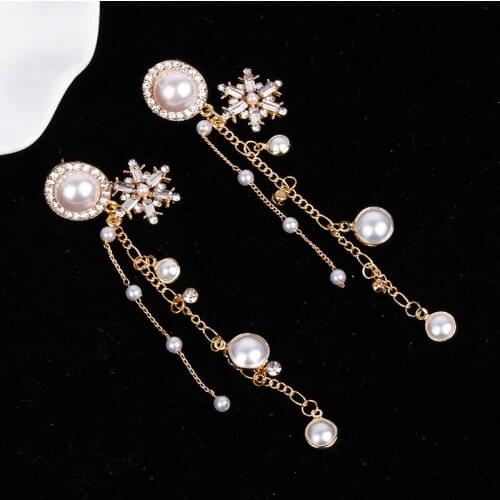 Statement Elegant Pearl Tassel Long Pendant Drop Earrings Women Fashion Jewelry Luxury European and American Fashion Accessoires