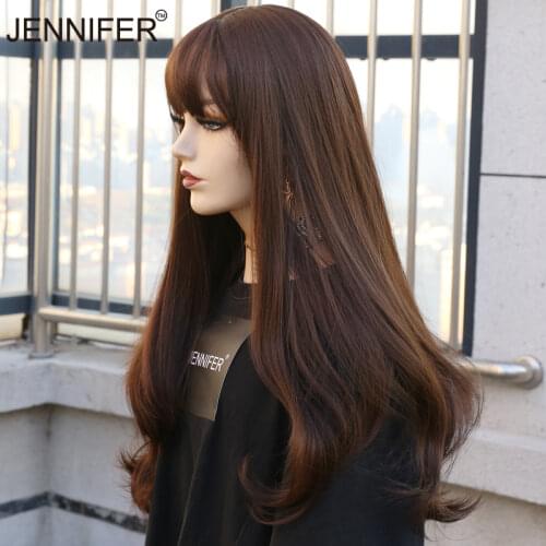 Synthetic Long curly Wig Chocolate/Aoki Peach Mist Blue/Brown Black 3 Color with bangs Wigs For Women Heat Resistant Fiber