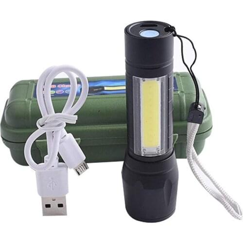 LED Rechargable Flashlight Mini USB 3 Lighting Mode Waterproof Torch Telescopic Zoom Stylish Portable Suit for Night Lightin