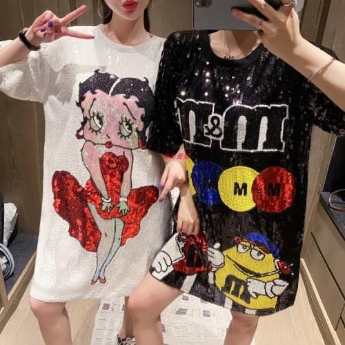 Street Fashion Cartoon Short-Sleeved T-Shirt Tops Korean Oversized Summer Womens Loose Long Tees Harajuku Style Hiphop Clothes