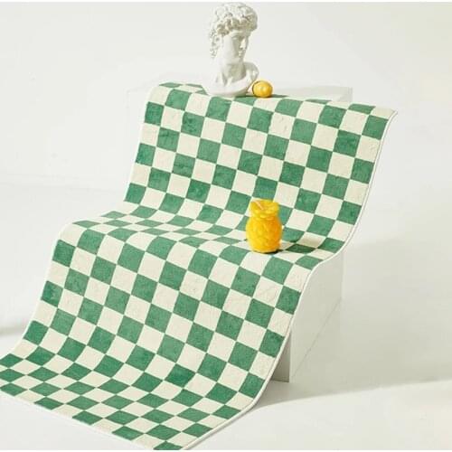 Vintage Green Plaid Bedroom Carpet Nordic Long Bedside Rug Fluffy Area Floor Pad Mat Doormat Aesthetic Home Room Decor 50x150cm
