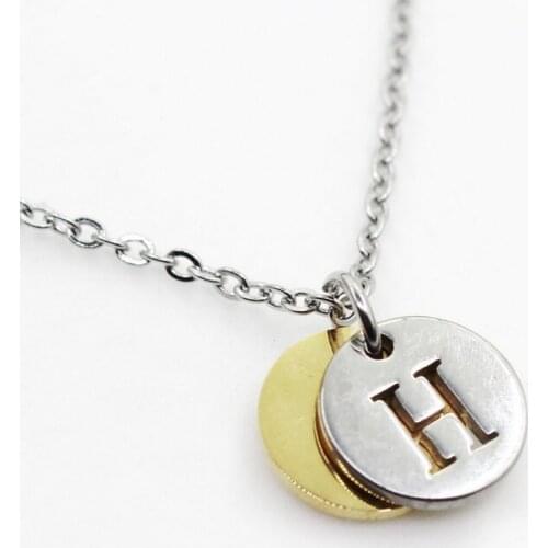 Stainless steel Jewelry coin letter H necklace alphabet necklace pendant charms with 50cm Chains men women Necklace Jewelry