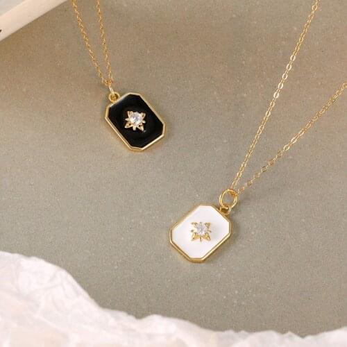 Silvology 925 Sterling Silver Zircon Square Pendant Necklace for Women Drip Glaze Star Light Luxury Necklace Minimalist Jewelry