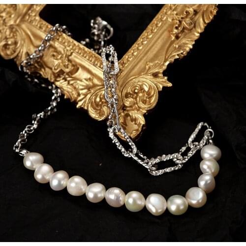 European and American niche S925 womens white baroque pearl necklace