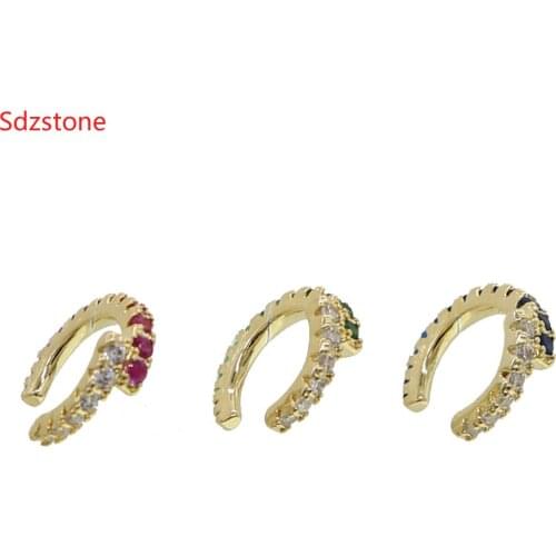 Gold Color Ear Cuff For Women 1 Pcs Charming Blue Green Zircon Clip On Earrings Gold Earcuff Without Piercing Earrings Jewelry