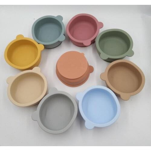 1 Set Baby Dish Safe Food Grade Smooth Silicon Suction Bowl with Spoon Feeding Bowl for Kids