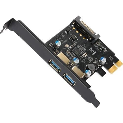 USB3.0 2-Port Expansion Card, PCI-E to USB 3.0 Type-A Expansion Card with 15-Pin SATA Power Connector
