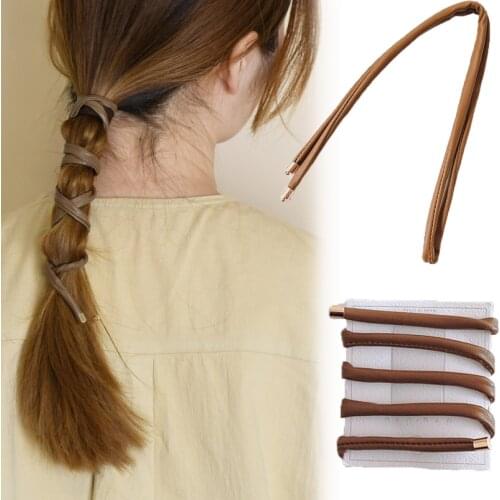 2021 Trendy Women Vintage Ponytail Hold Leather Long Hair Tie Headband Sweet Hair Decorate Hairbands Fashion Hair Accessories
