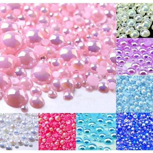 500Pcs Mixed 2-10mm Pink AB Half Round Pearl Beads Craft Cabochon Scrapbook Decoration Flatback Nail Art Garment Beads DIY