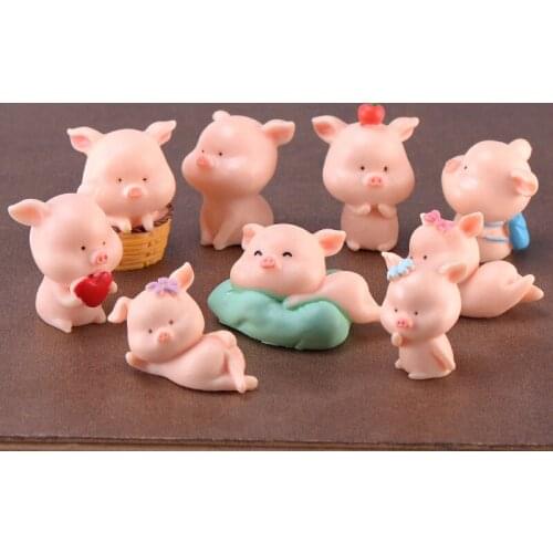 6PCS Resin Craft Mini Pig Figurine Animal Model Moss Micro Landscape Home Decor Miniature Fairy Garden Decoration Accessories