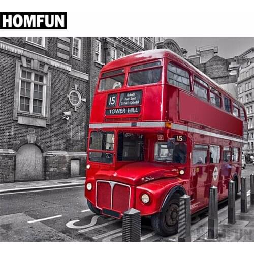 HOMFUN Full Square/Round Drill 5D DIY Diamond Painting "Red bus" Embroidery Cross Stitch 5D Home Decor Gift