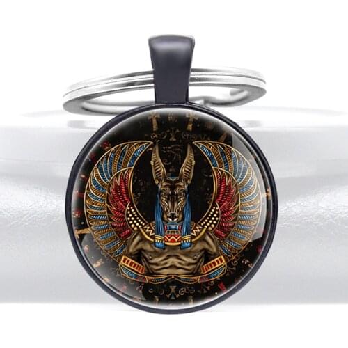 Ancient Egypt Anubis Glass Cabochon Pendant Key Chain Classic Men Women Black Jewelry Gifts Key Rings