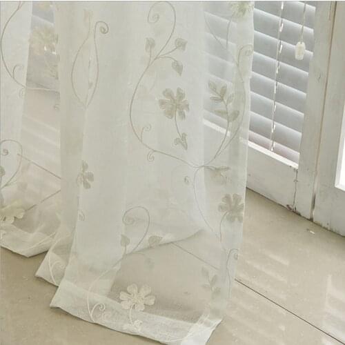 Byetee Minimalist bedroom balcony den living room white embroidered window screen gauze curtains