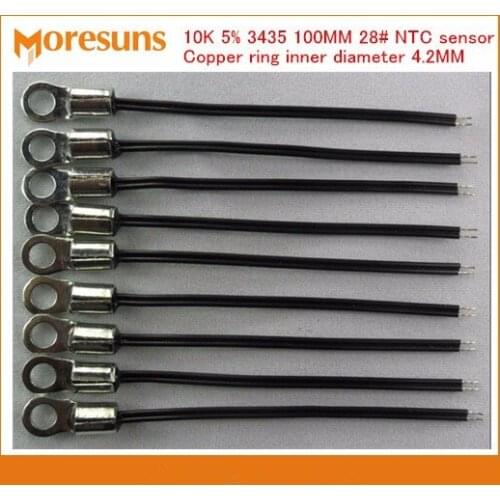 Fast Free Ship 20pcs/lot NTC thermistor copper ring inner diameter 4.2MM 10K 5% 3435 100MM length 28# NTC sensor