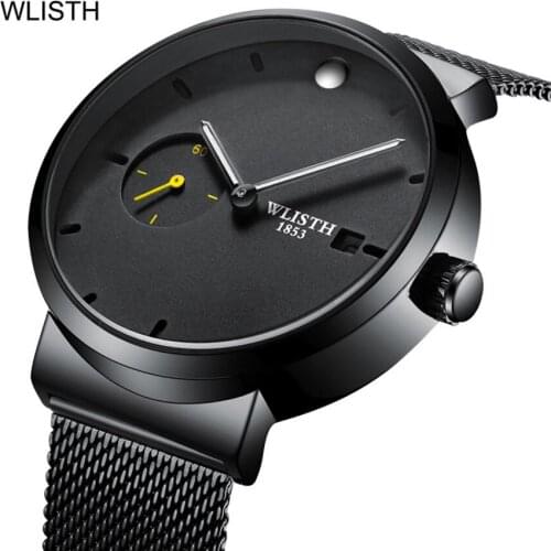 New Amazing Mens Watches - Sport Quartz Analog Black Mesh Stainless Steel Waterproof Chronograph Wrist Watch Auto Date in Hands