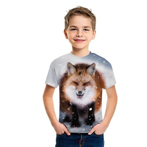 2021 Summer New 3D Cute Fox Print Personalized Harajuku Childrens T-Shirt Casual Fashion Versatile Short Sleeve Loose Top