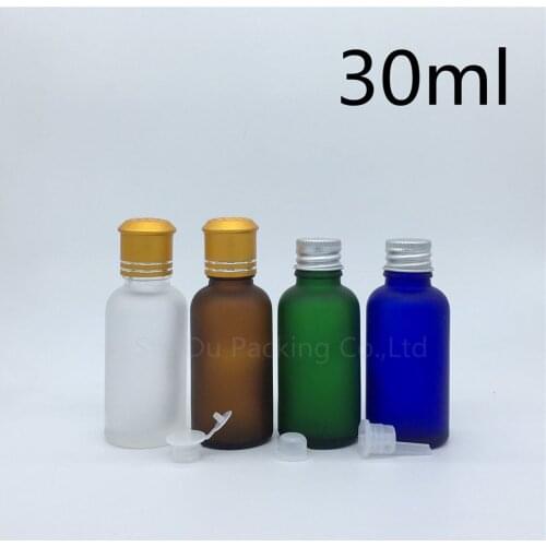 Travel bottle 30ml Green blue amber transparent frosted Glass Bottle, Vials Essential Oil Bottle with Aluminum cap