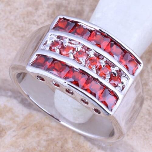 Precious Red Garnet Silver Plated Womens Ring Size 6 / 7 / 8 / 9 R1386