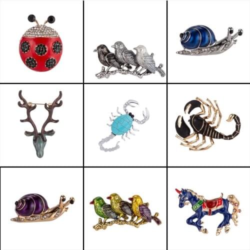 Enamel Animal Pins and Brooches for Women Deer Snail Horse Bird Large Metal Brooch New Fashion Costume Pin Jewelry