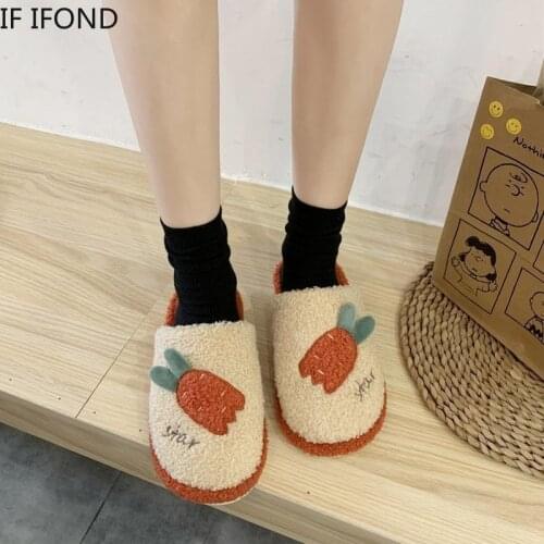 IF IFOND Women Warm Slippers Cute radish Winter Home Shoes Casual Plush Comfortable Ladies Pattern Fashion Indoor Flats shoes