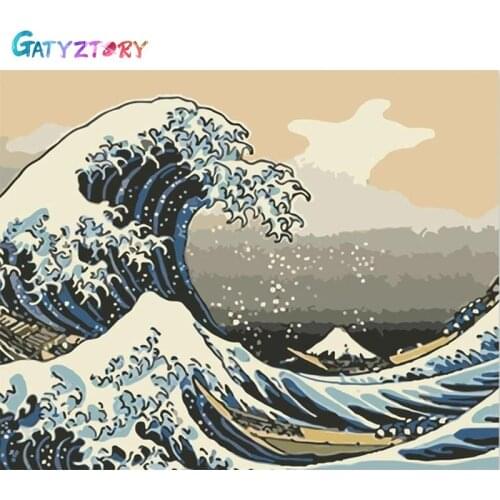 Gatyztory Painting By Numbers For Adults Landscape Coloring By Numbers White Wave Home Decor Framed Acrylic Paints Set