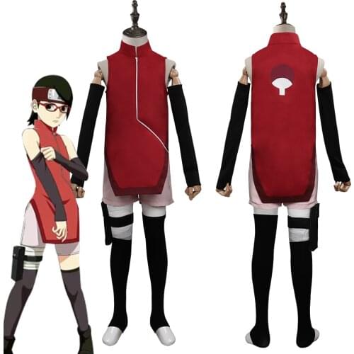 Anime Uchiha Sarada Cosplay Costume Outfit Halloween Carnival Kid Children Top Pants Full Suit