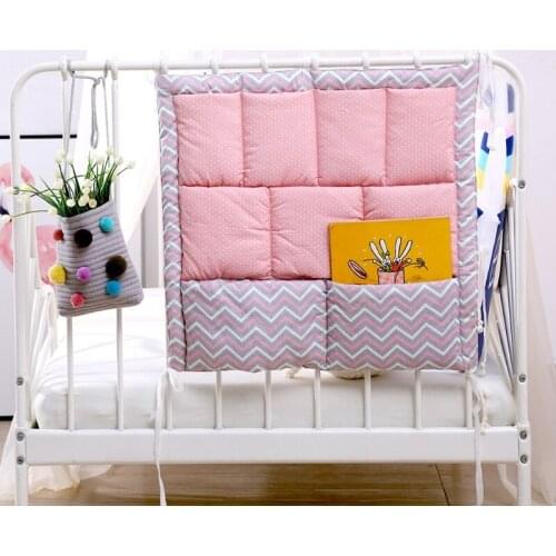 Bed Hanging Storage Bag Baby Cot Cotton Holder Organizer Crib Bedding 50x50cm Diaper Pocket
