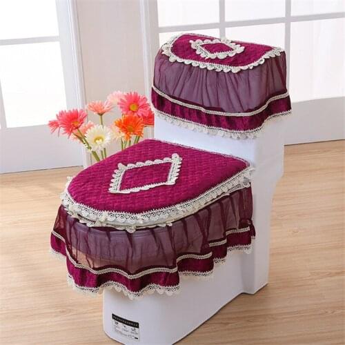 Lace 3 Piece Set Toilet Seat Cover U-shaped Overcoat Home Decor Bathroom Toilet Mats Closestool