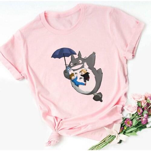 Summer pink T-shirt female anime kawaii Harajuku T-shirt My Neighbor Totoro T-shirt through funny T-shirt women 20201