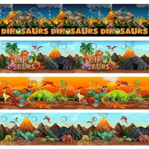 Cute Cartoon Dinosaur 1-1/2" Printed Lanyard/Grosgrain/Satin Design Custom Ribbon for Bow DIY Hair Craft Supplies Sewing CA-338